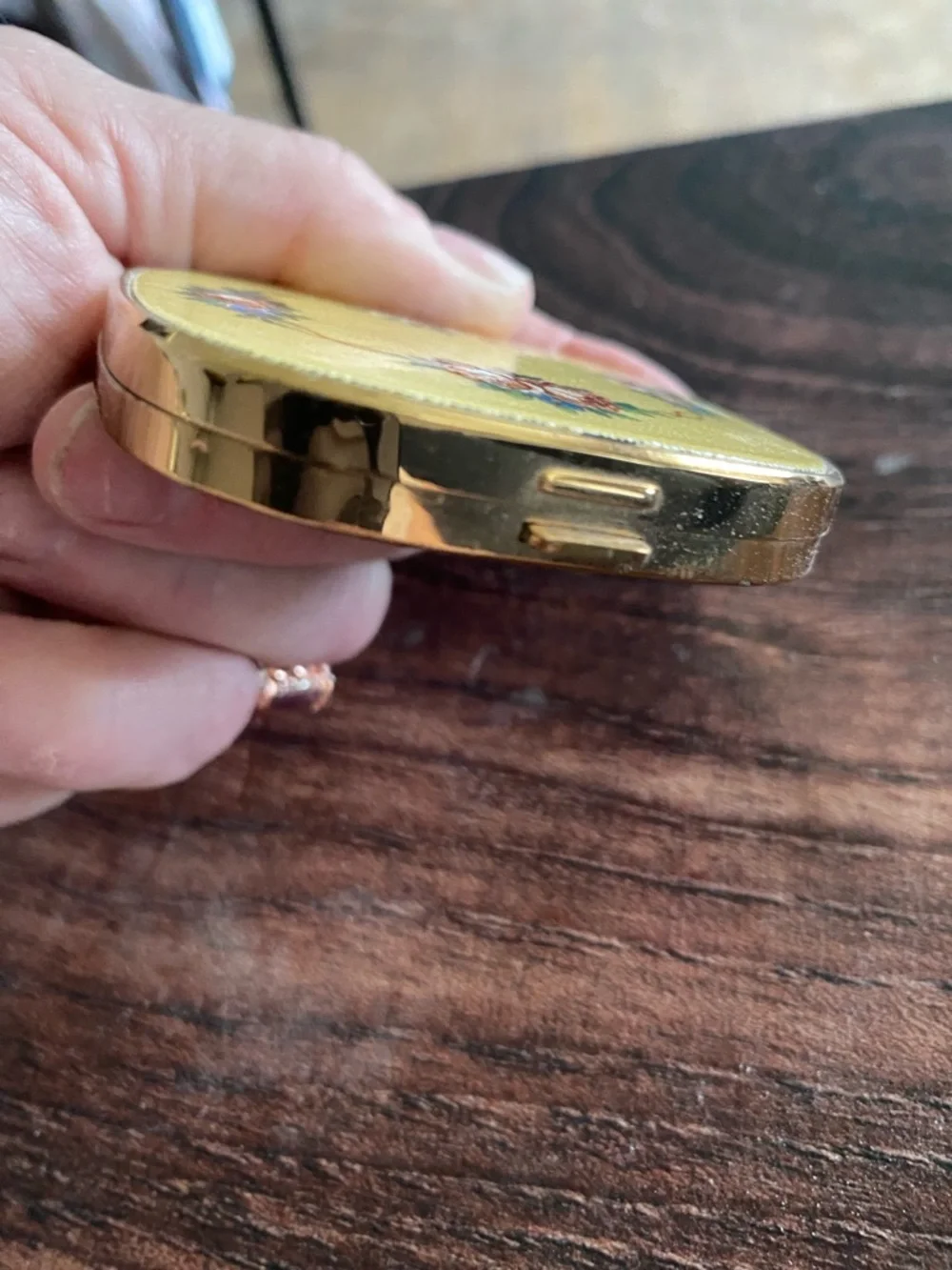 Vintage Yellow Floral Enamel Compact Mirror - Picture 2 of 7